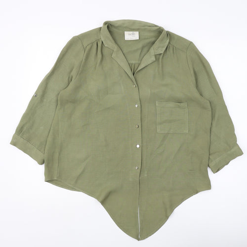Wallis Women's Green Button-Up Top Size 14 Petite