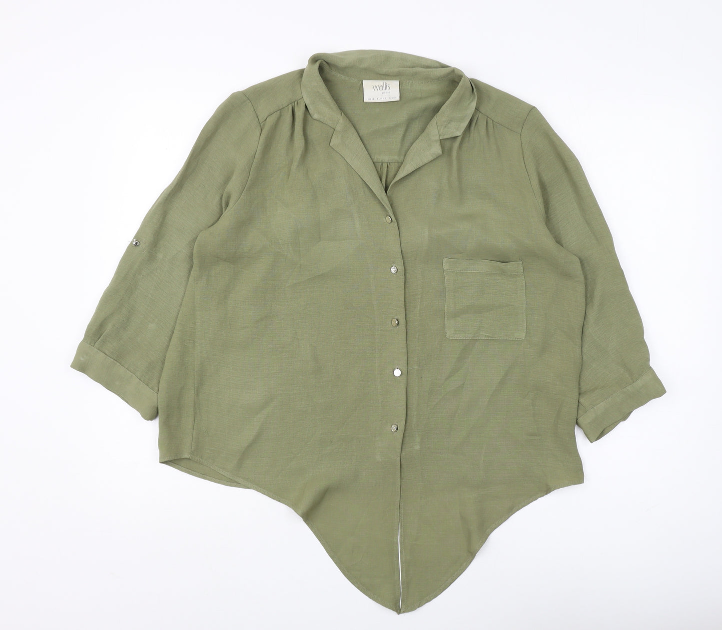 Wallis Women's Green Button-Up Top Size 14 Petite