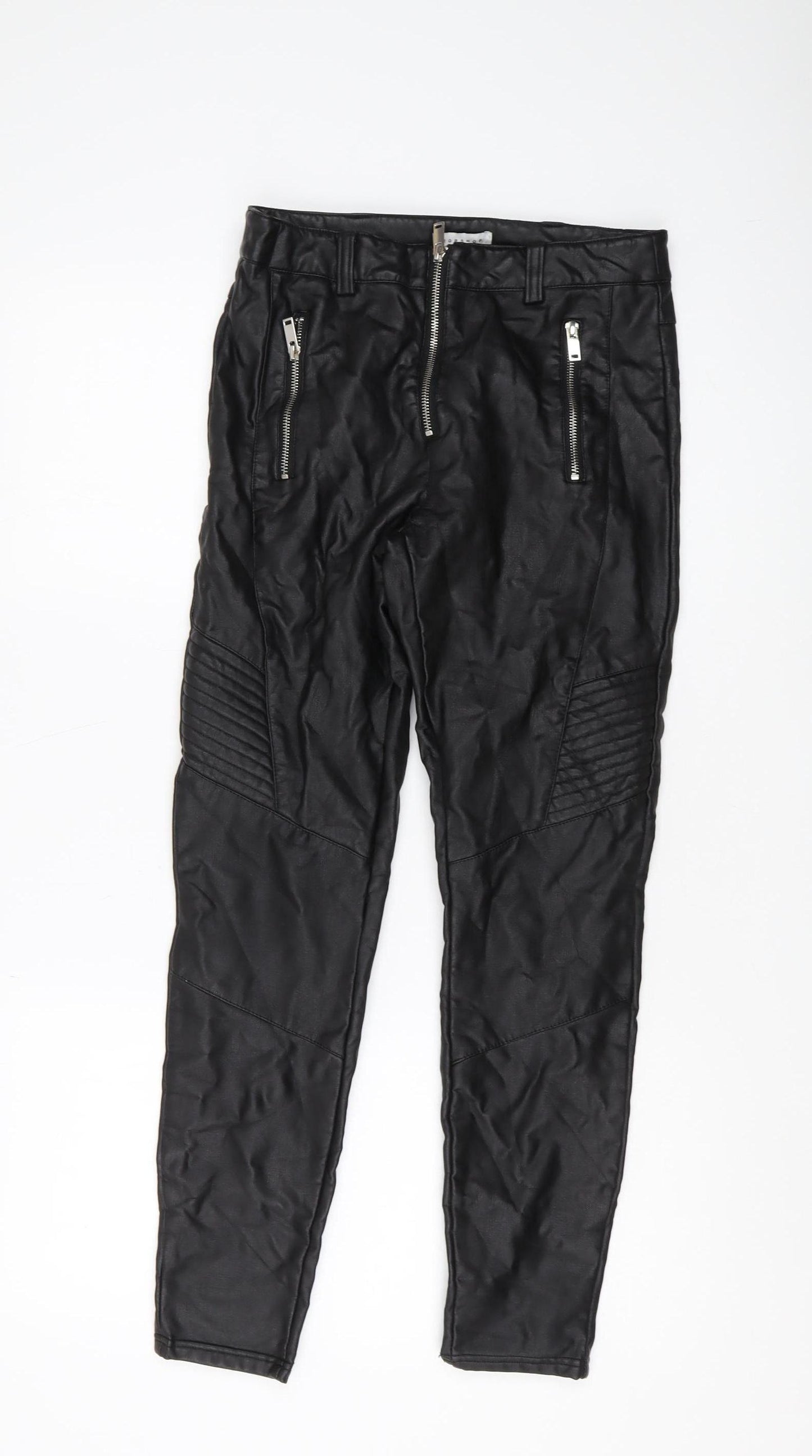 Topshop Women Black Faux Leather Skinny Trousers UK 10