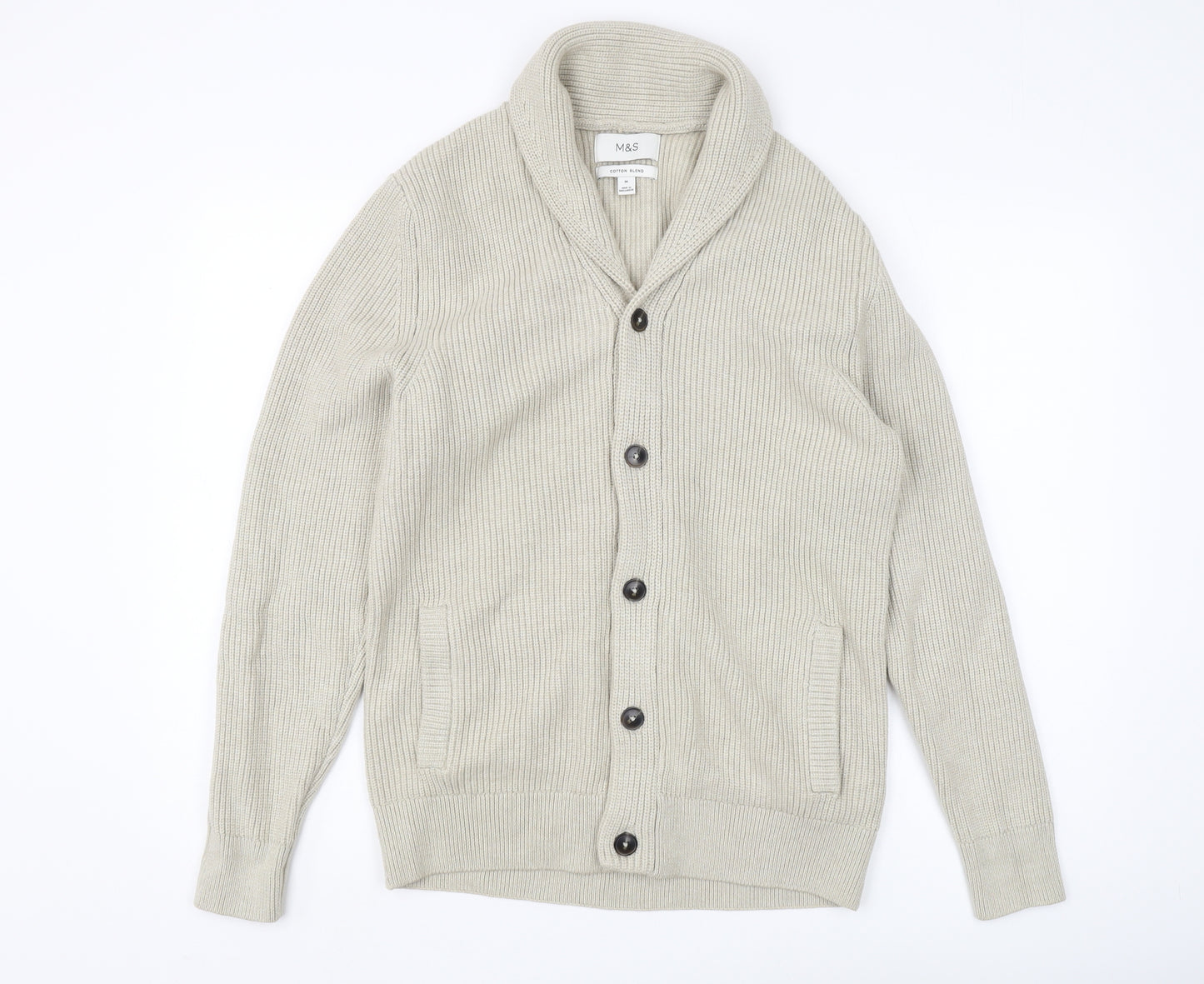 Marks and Spencer Men's Beige M Collared Cardigan