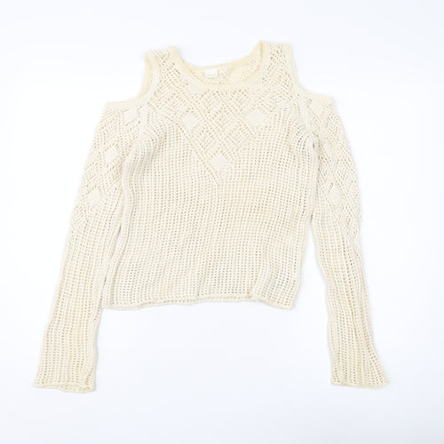 Next Girls Ivory Pullover Jumper, Geometric Knit, Size 12 Years