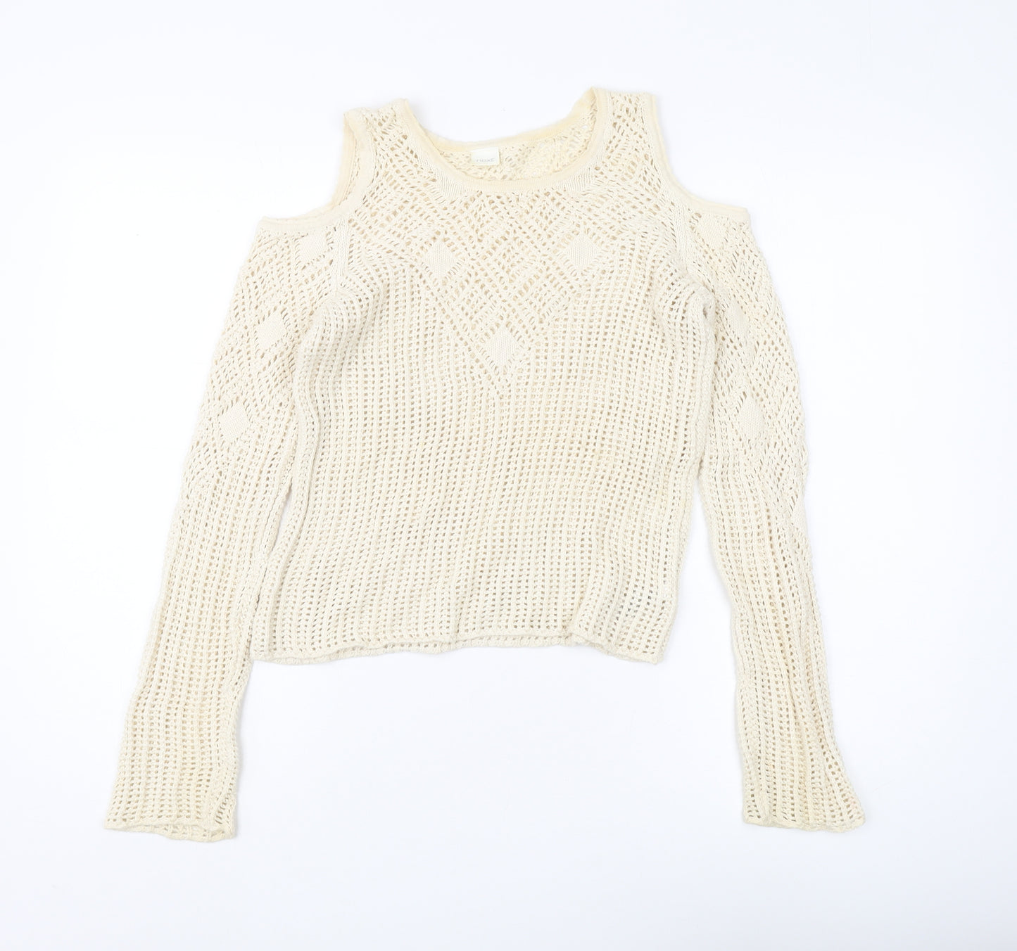 Next Girls Ivory Pullover Jumper, Geometric Knit, Size 12 Years