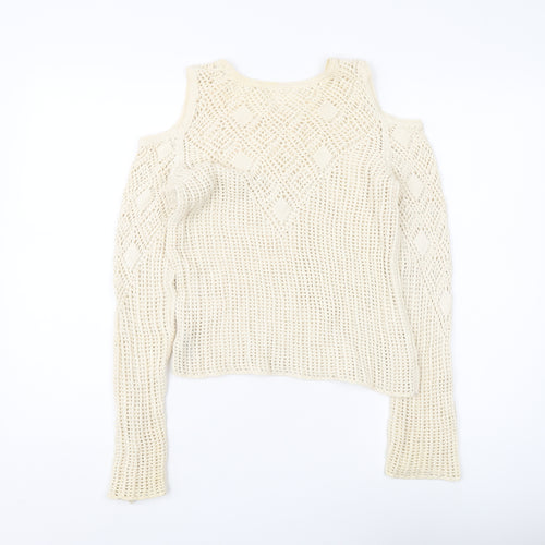 Next Girls Ivory Pullover Jumper, Geometric Knit, Size 12 Years