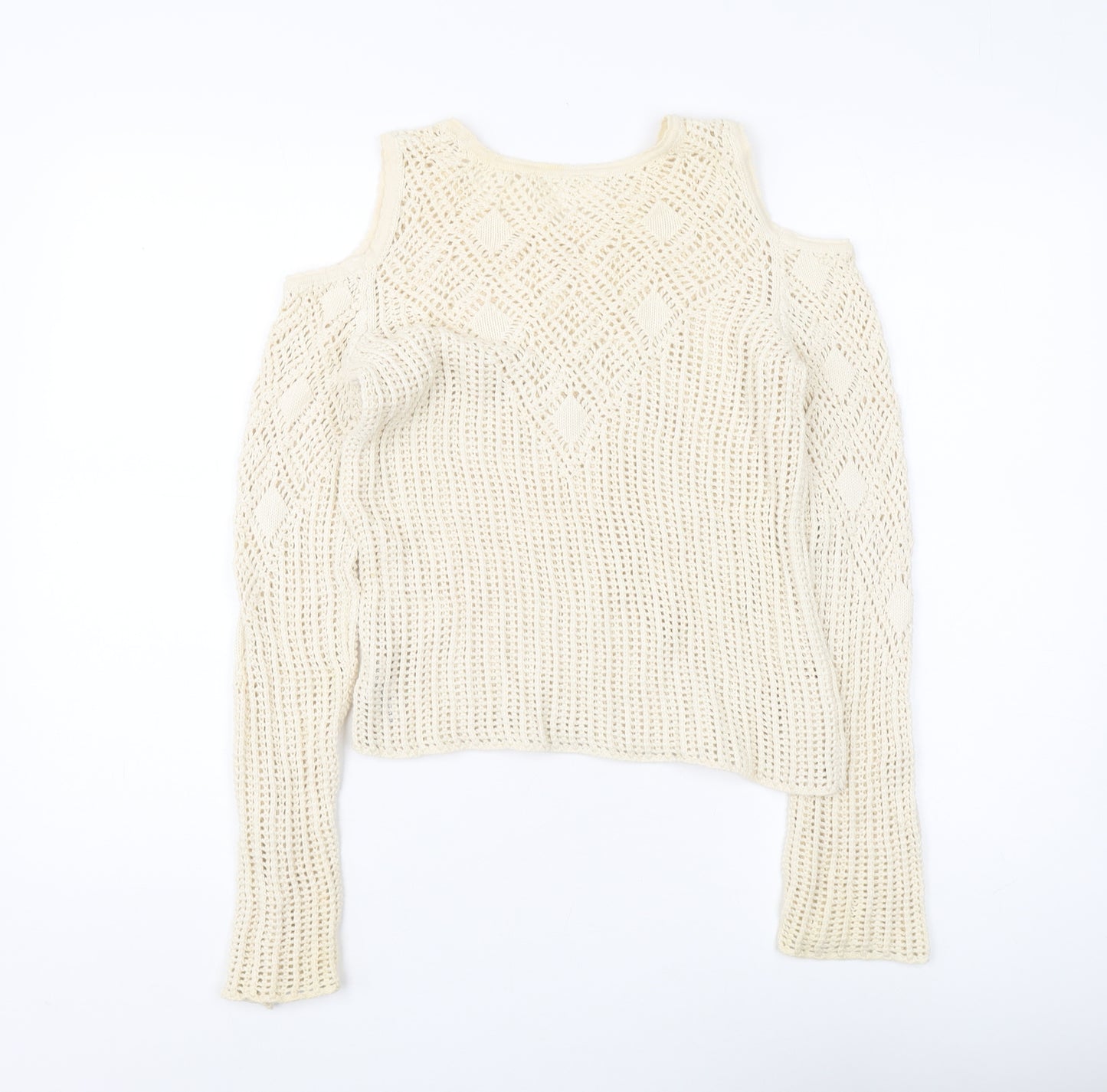Next Girls Ivory Pullover Jumper, Geometric Knit, Size 12 Years
