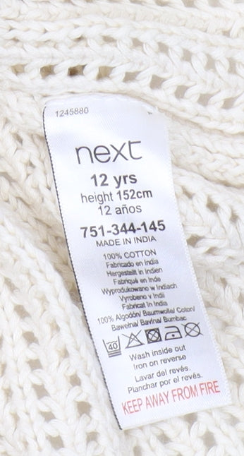 Next Girls Ivory Pullover Jumper, Geometric Knit, Size 12 Years