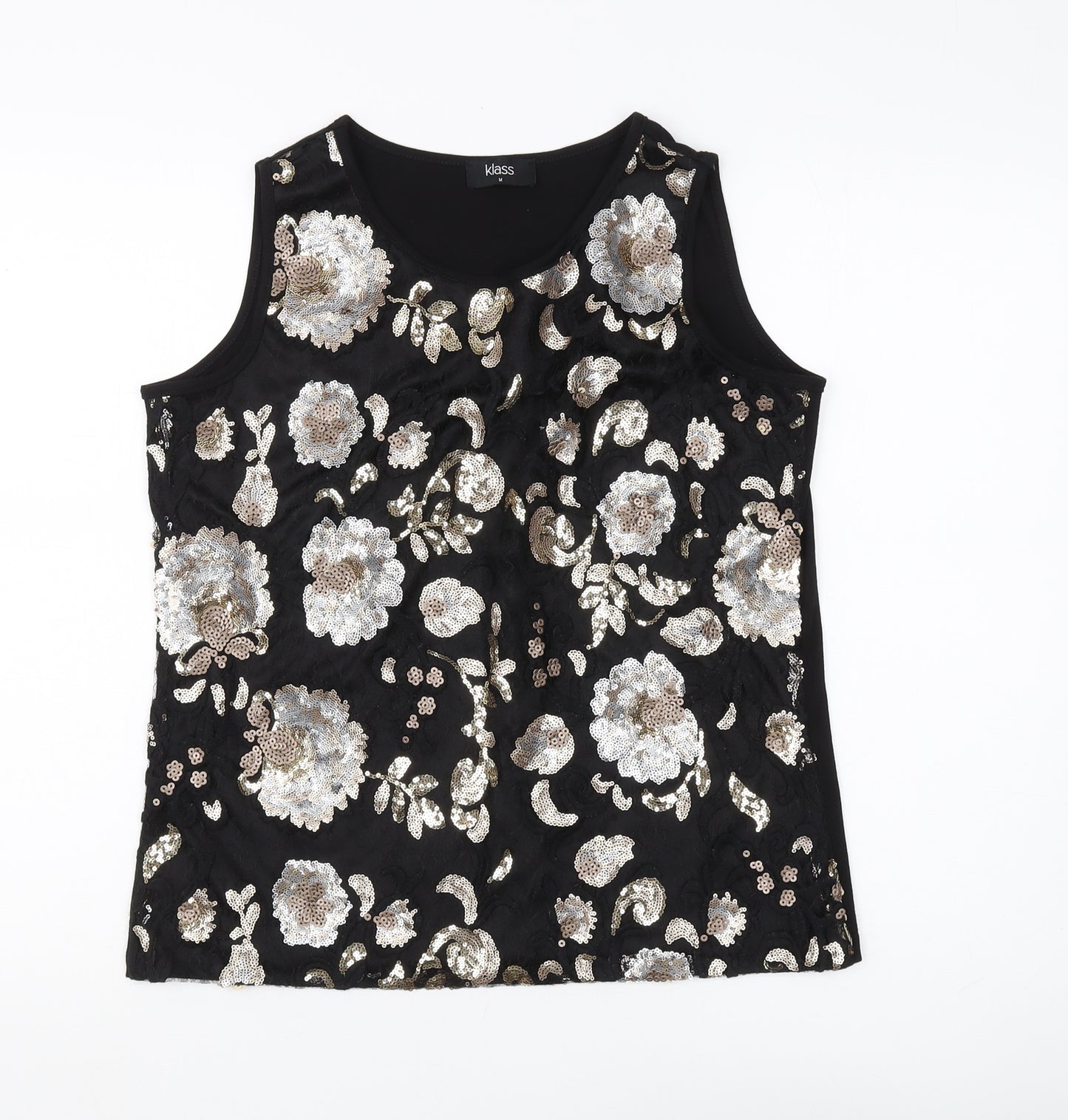 Klass Women's Black Sequin Tank, Size M, Party Top