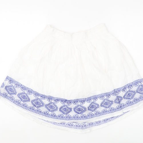 H&M Women's White Embroidered Short Skirt - Size 12
