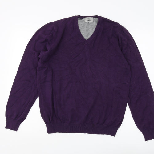 Marks & Spencer Men's Purple V-Neck Cotton Pullover M