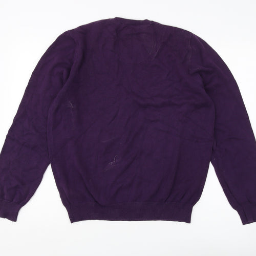 Marks & Spencer Men's Purple V-Neck Cotton Pullover M