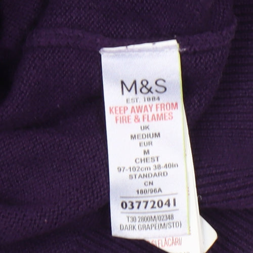 Marks & Spencer Men's Purple V-Neck Cotton Pullover M