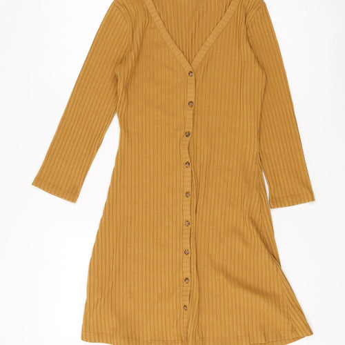 STR Women's Brown Knit V-Neck Shirt Dress M