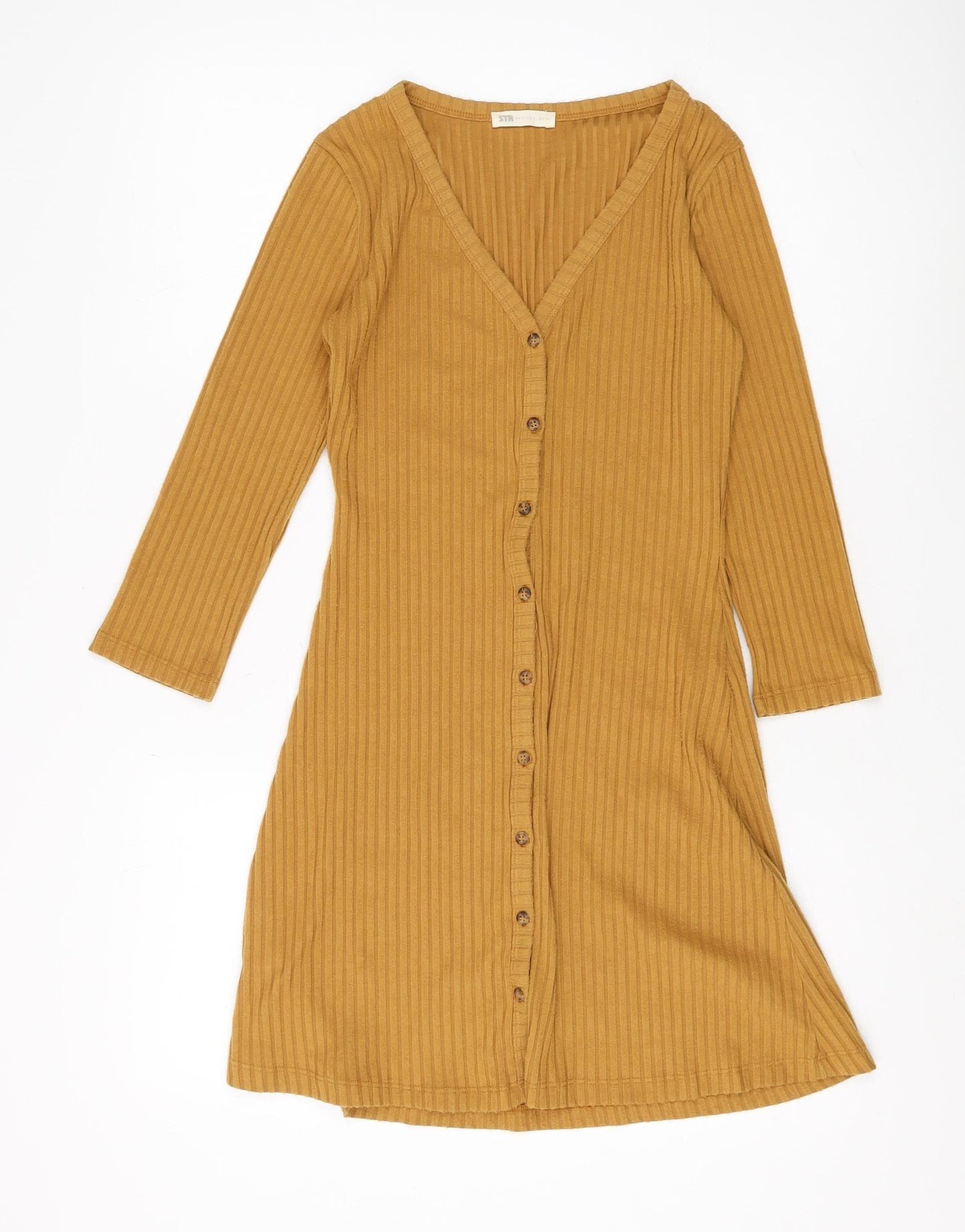 STR Women's Brown Knit V-Neck Shirt Dress M