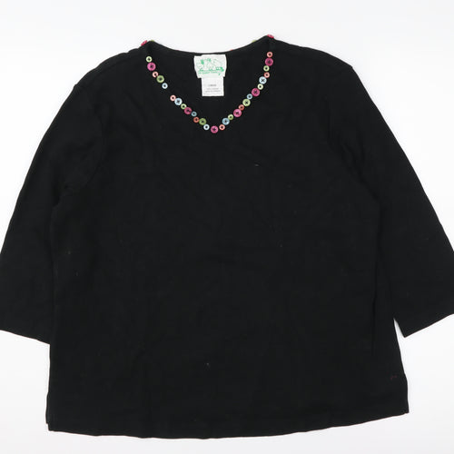 Quacker Factory Women's Black V-Neck T-Shirt L