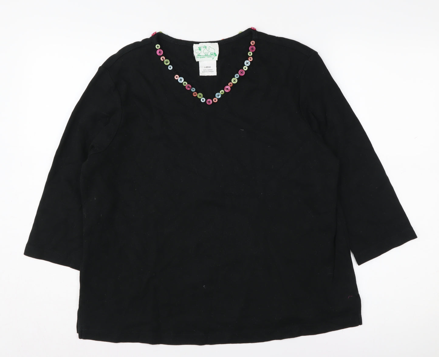 Quacker Factory Women's Black V-Neck T-Shirt L