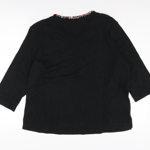 Quacker Factory Women's Black V-Neck T-Shirt L