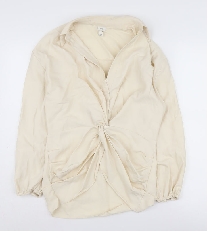 River Island Women's Beige Wrap Blouse Size 8