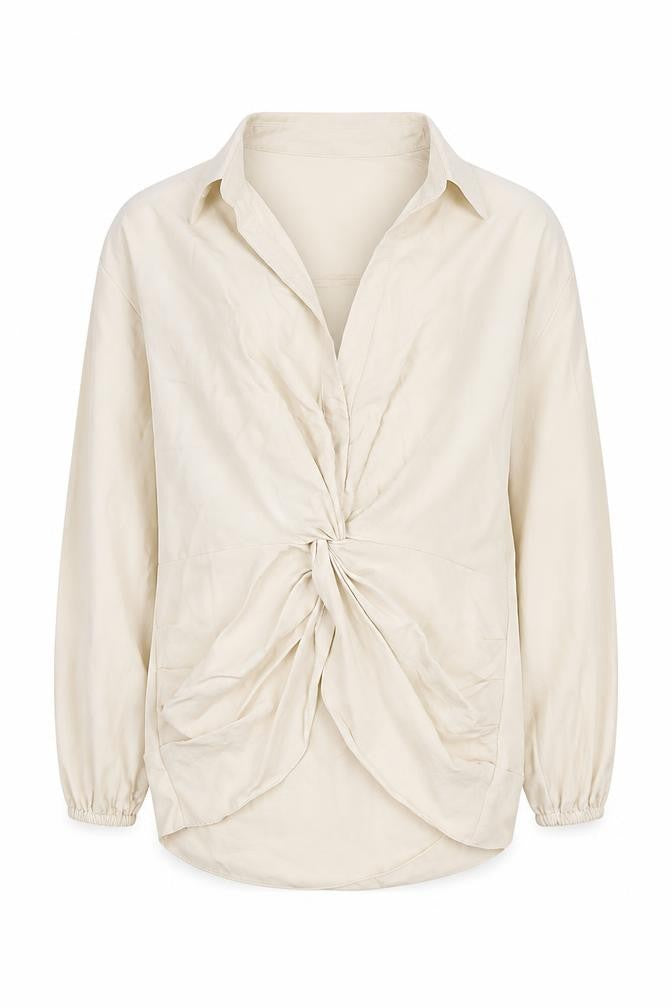 Front view of River Island Women's Beige Wrap Blouse, size 8