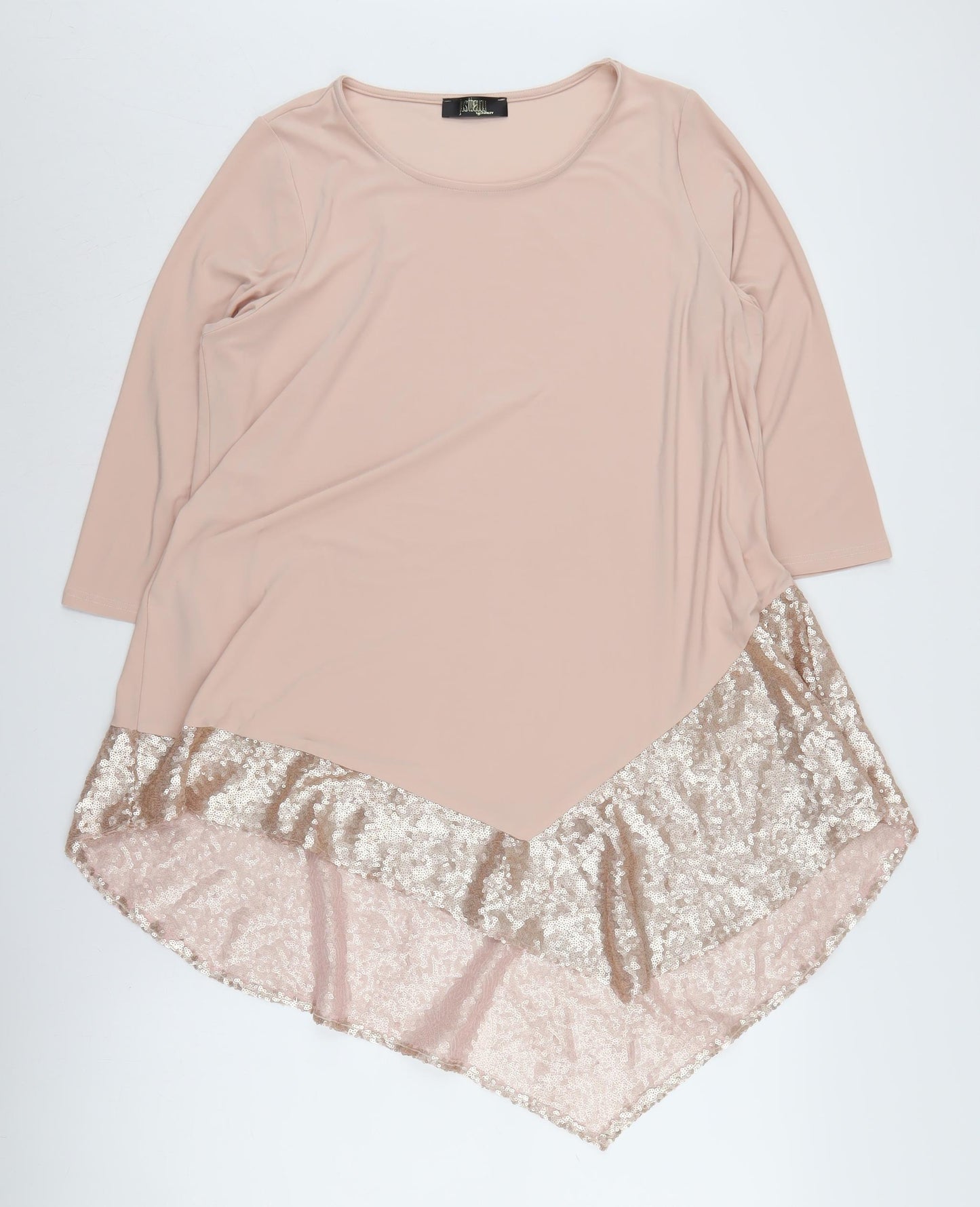 Just Be You Beige Sequin Tunic Blouse M Women