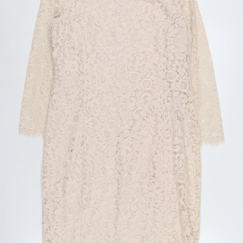 H&M Women's Beige Floral Lace Sheath Dress Size 12