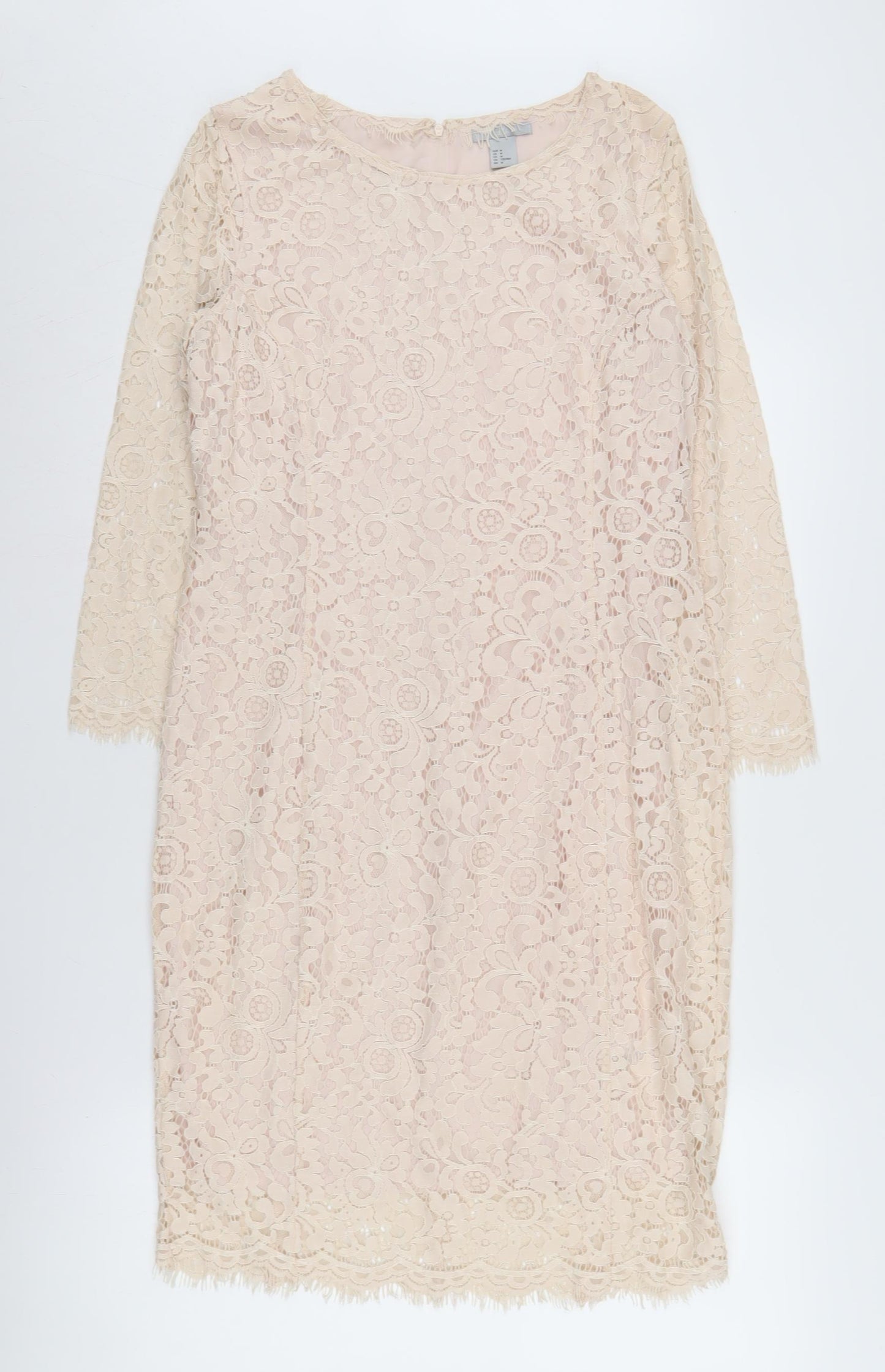 H&M Women's Beige Floral Lace Sheath Dress Size 12