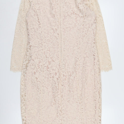 H&M Women's Beige Floral Lace Sheath Dress Size 12