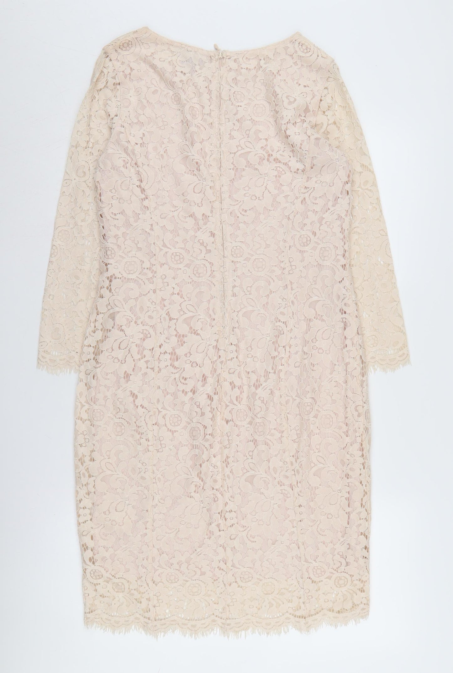 H&M Women's Beige Floral Lace Sheath Dress Size 12