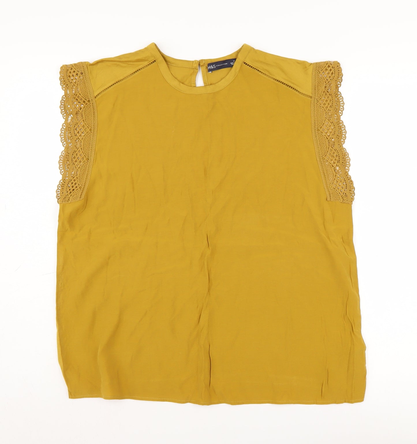 Marks and Spencer Yellow Lace Short Sleeve Blouse, Size 16