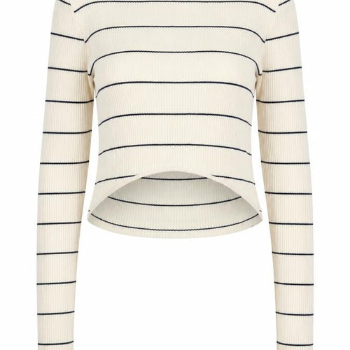 Zara Women's Ivory Striped Long Sleeve T-Shirt M