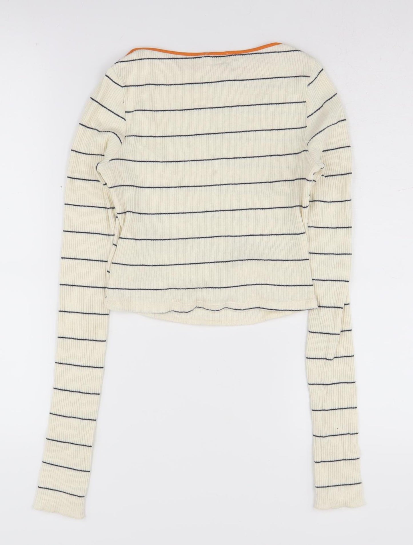 Zara Women's Ivory Striped Long Sleeve T-Shirt M