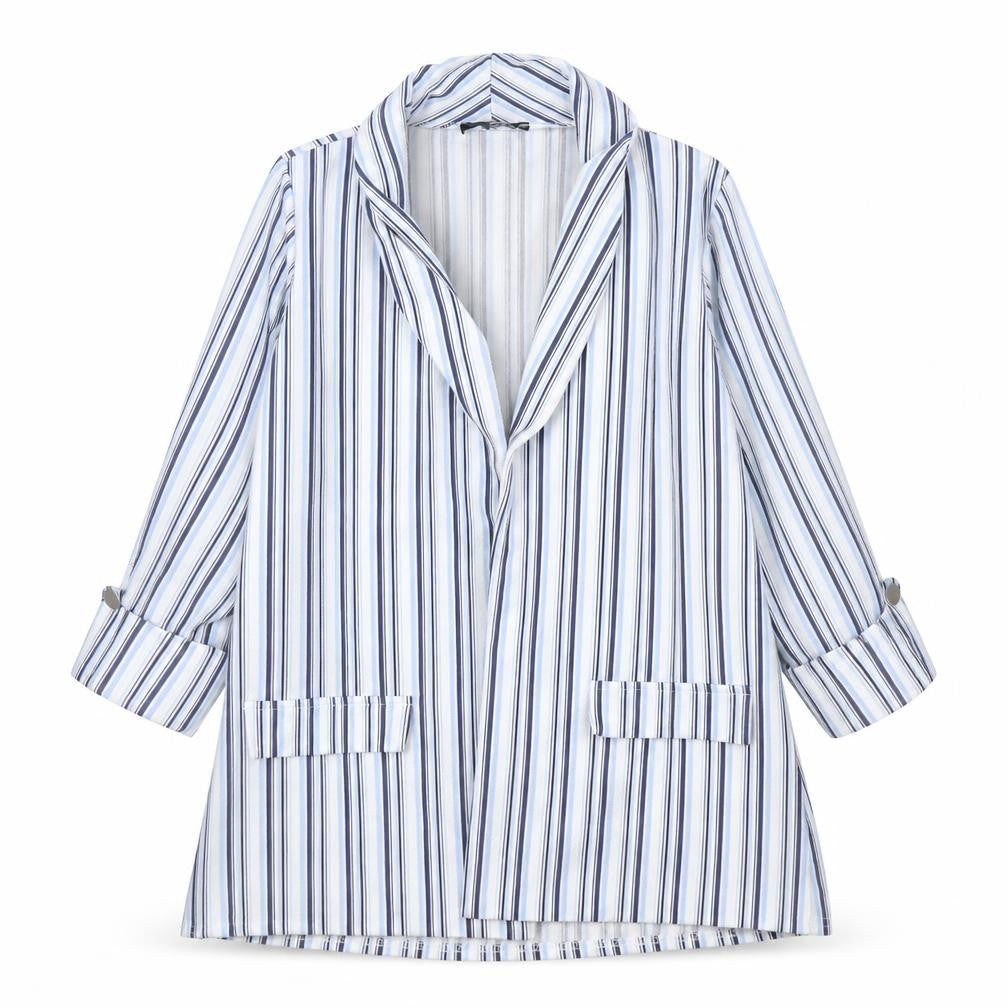 Front view of Quiz Women's Multicoloured Striped Blazer, size 12