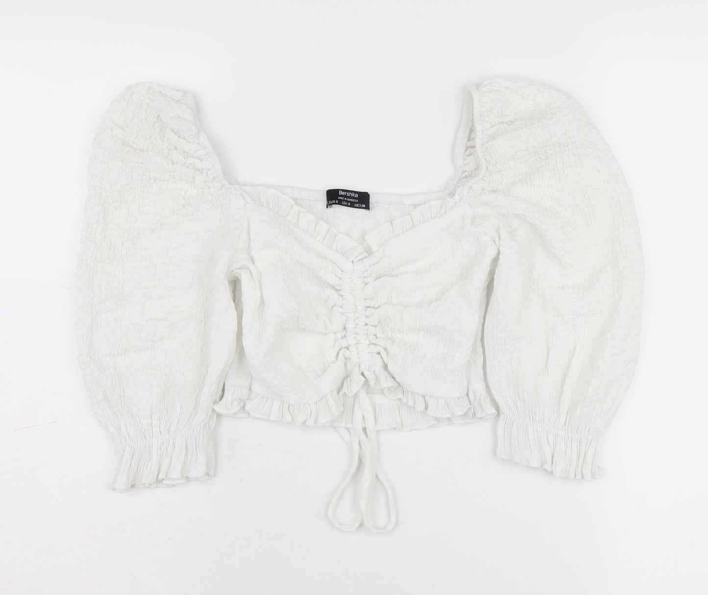 Bershka Women’s White Cropped Puff Sleeve Top - S