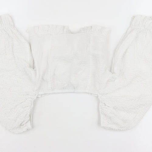 Bershka Women’s White Cropped Puff Sleeve Top - S