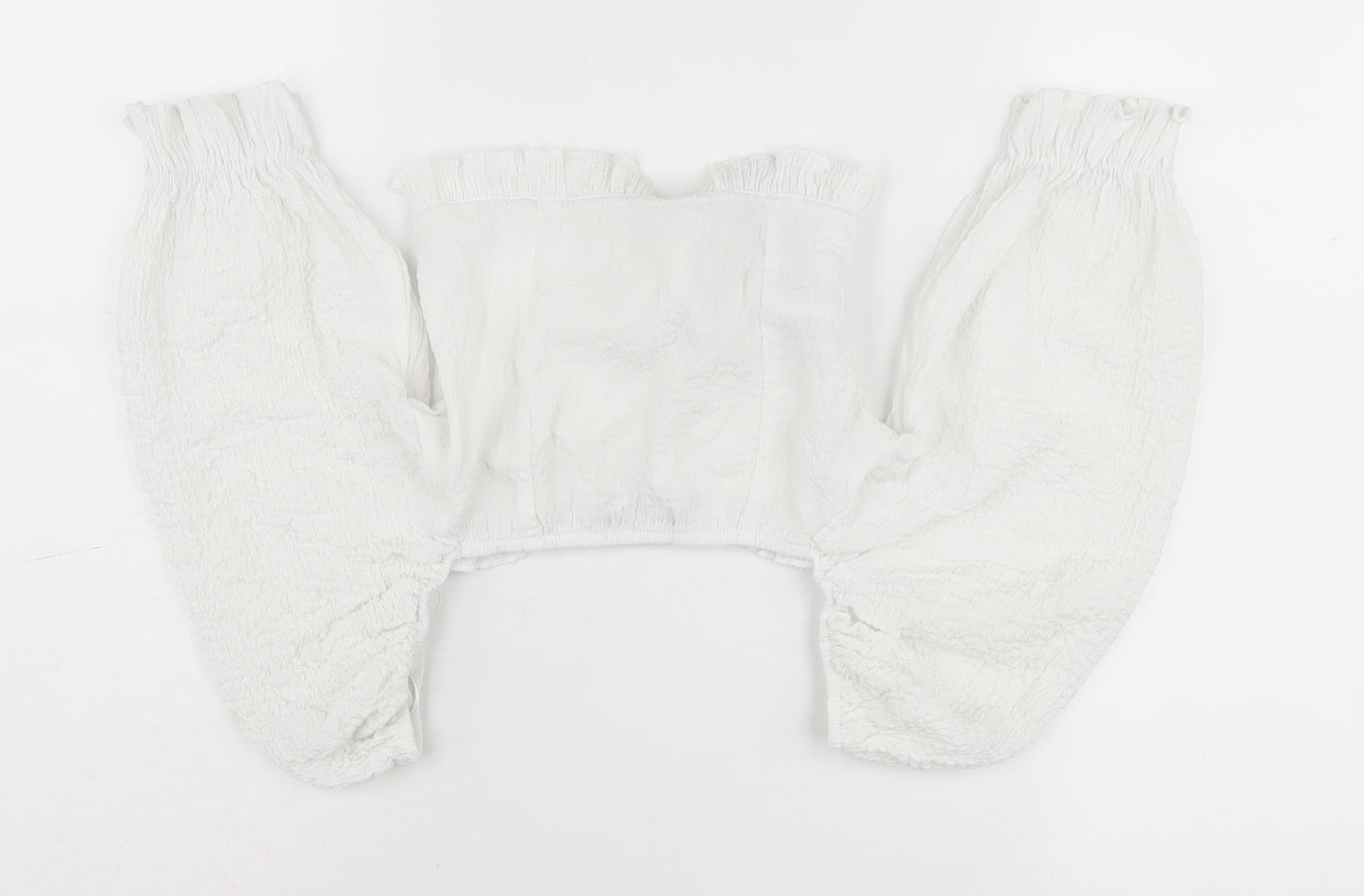 Bershka Women’s White Cropped Puff Sleeve Top - S