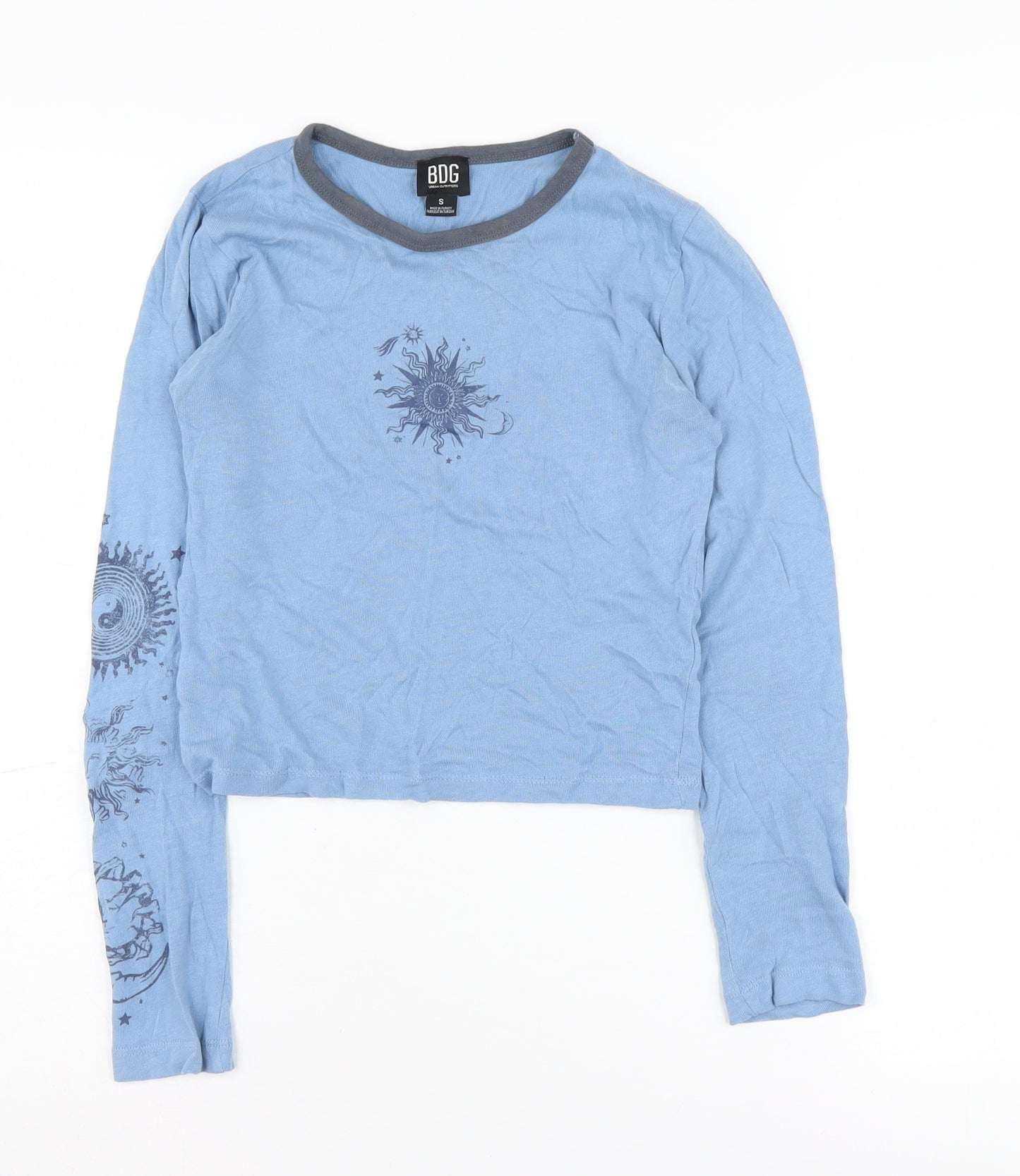 Urban Outfitters Women's Blue Cropped Long Sleeve T-Shirt