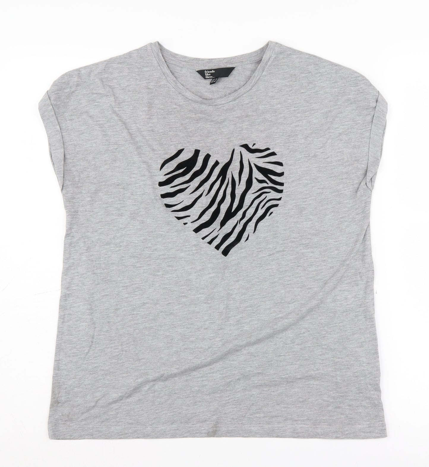 Friends Like These Women's Grey Zebra Heart T-Shirt Size 12