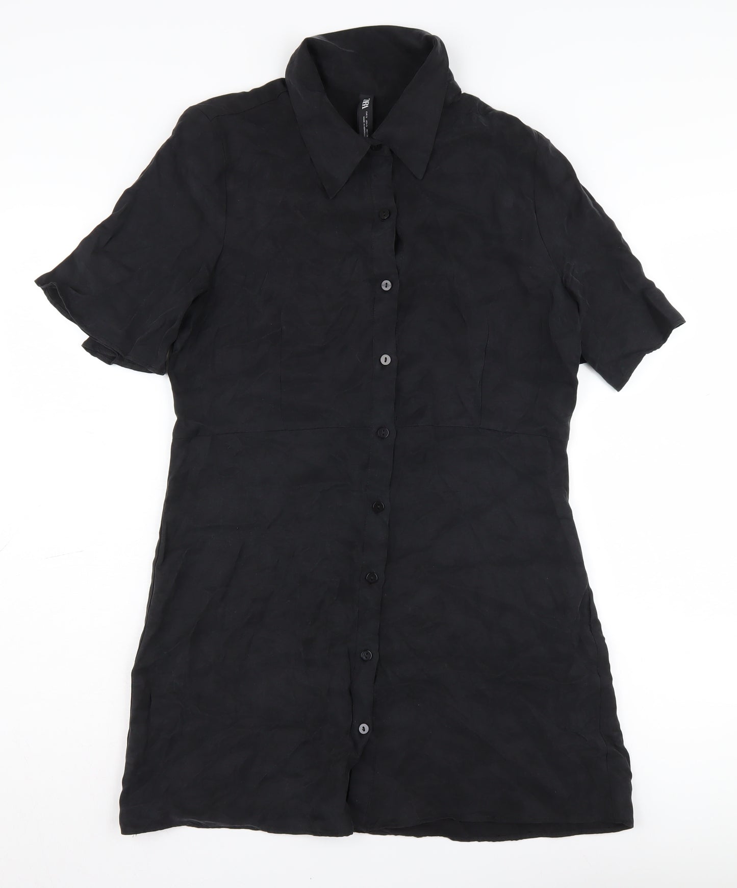 Zara Women's Black Collared Shirt Dress L
