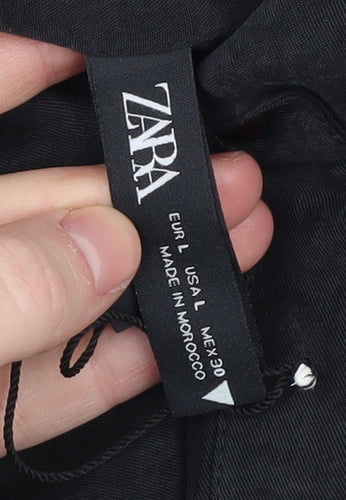 Zara Women's Black Collared Shirt Dress L