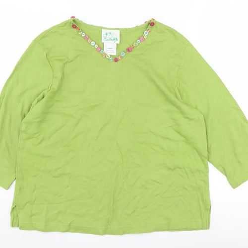 The Quacker Factory Green Women's V-Neck Top in Large