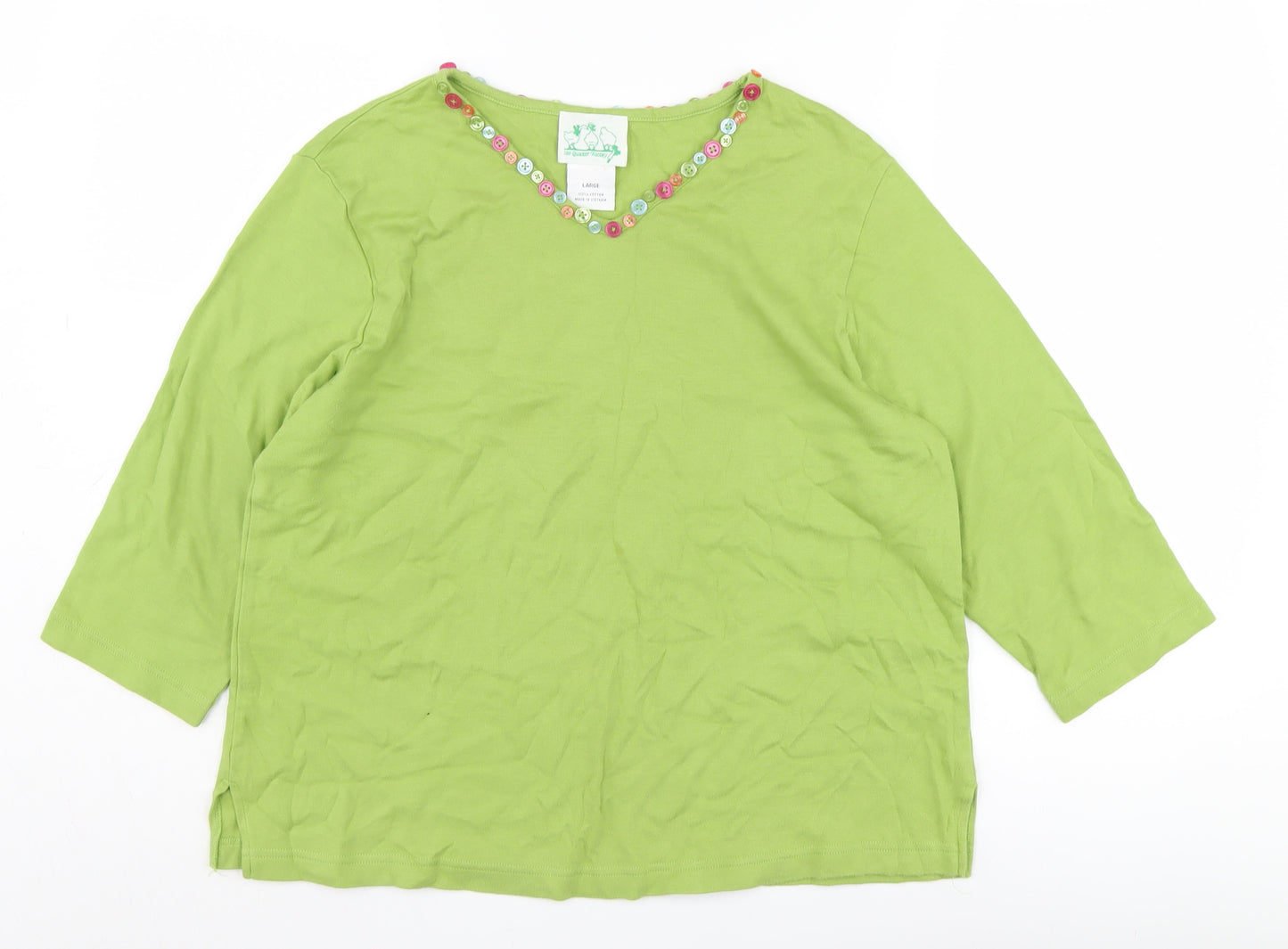 The Quacker Factory Green Women's V-Neck Top in Large