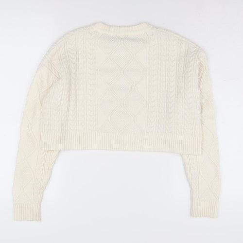 Bershka Women's Ivory Cable-Knit Pullover Jumper XS