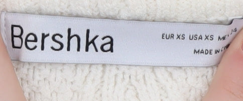 Bershka Women's Ivory Cable-Knit Pullover Jumper XS