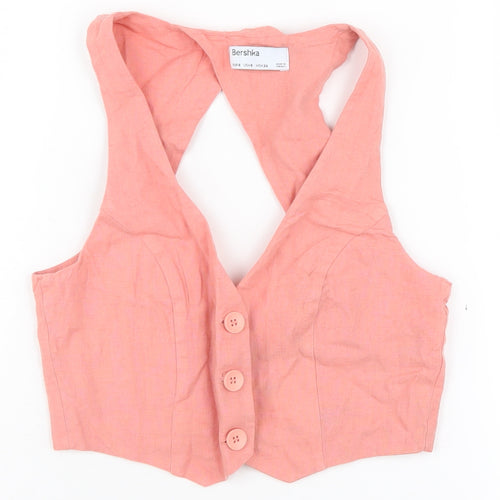Bershka Women's Pink Cropped Blouse Size 6 - Summer Casual