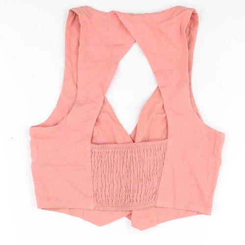 Bershka Women's Pink Cropped Blouse Size 6 - Summer Casual