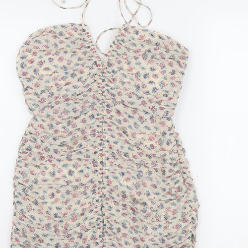 Zara Women's Multicoloured Floral Halter Slip Dress, Size 8