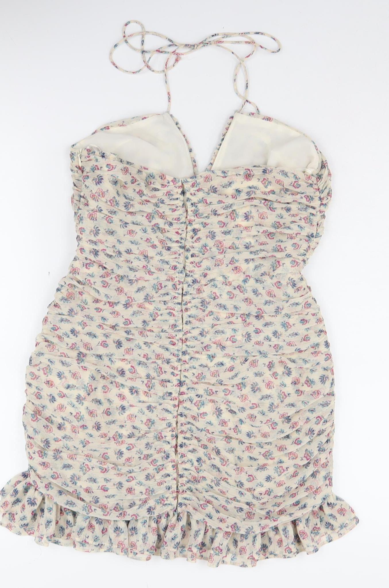 Zara Women's Multicoloured Floral Halter Slip Dress, Size 8