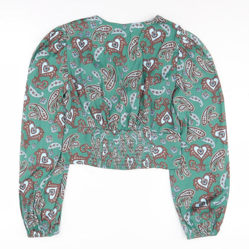 Stradivarius Women's Green Paisley Cropped Blouse