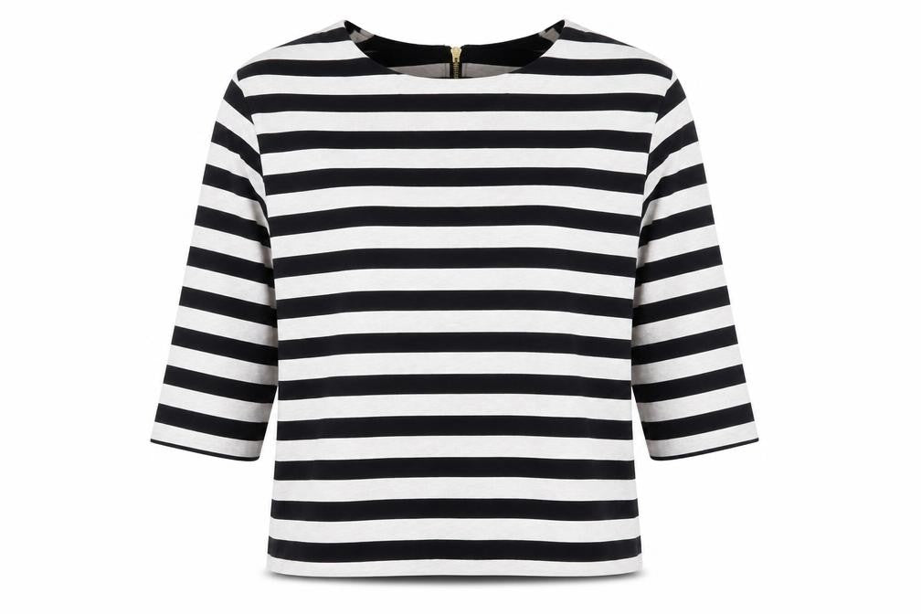 Front view of H&M Women's Black Striped Pullover Sweatshirt, size L