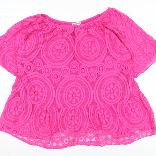Mudflower Women's Pink Lace Blouse Short Sleeve