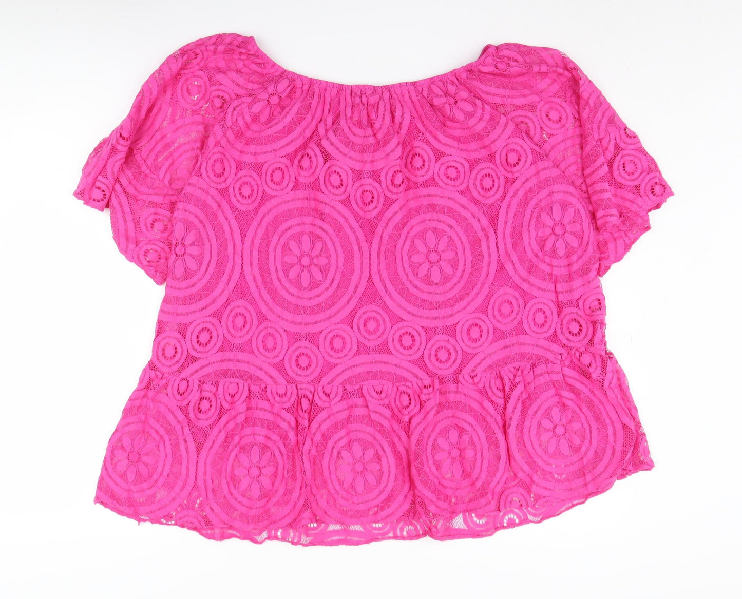 Mudflower Women's Pink Lace Blouse Short Sleeve