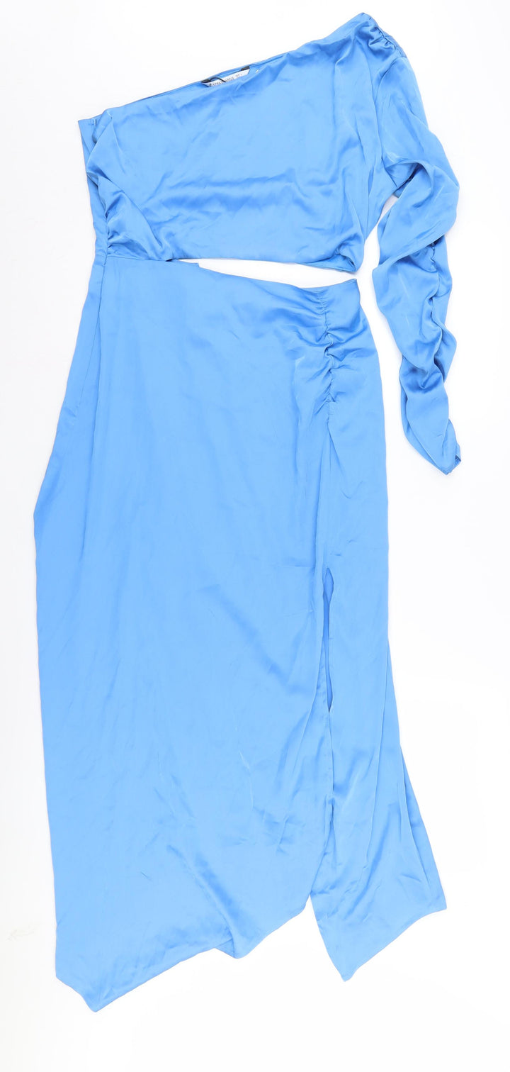 Stradivarius Blue One Shoulder Asymmetric Dress L